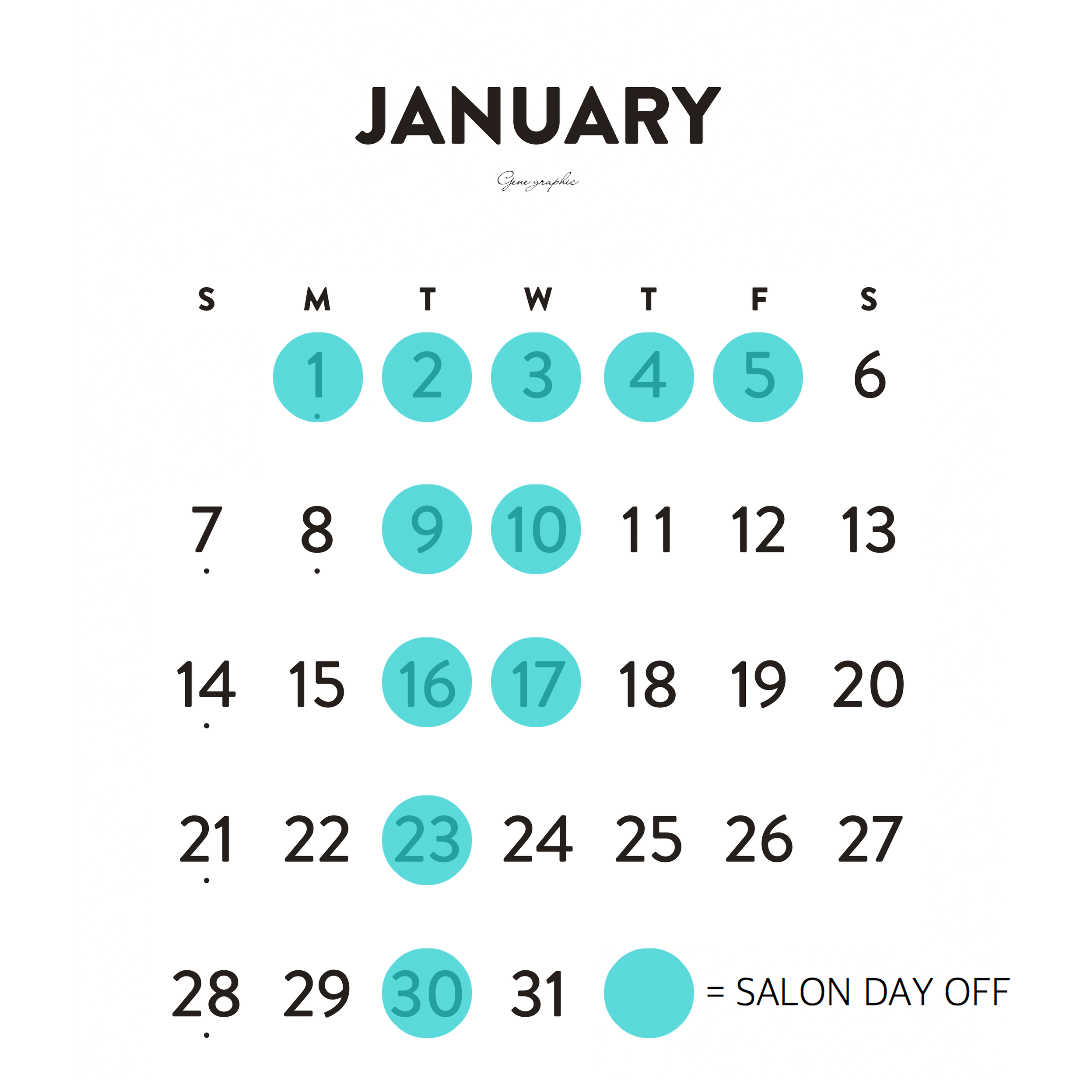 aW HAIR 三軒茶屋の２０１８年１月のお休みのカレンダーの画像